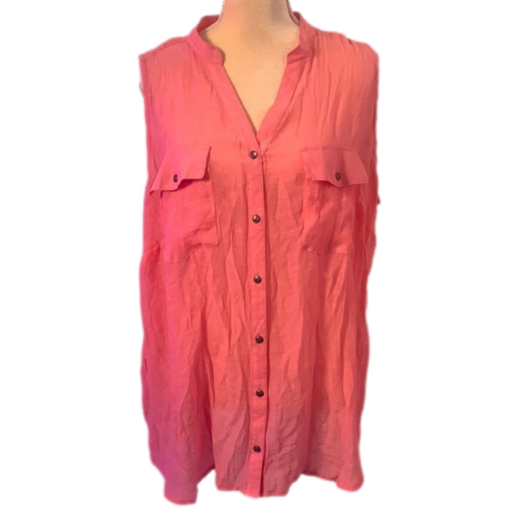 Notations Women’s V-neck Sleeveless Pink Salmon Lightweight Blouse 2X